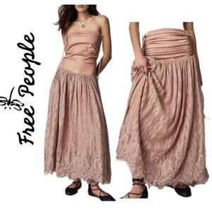 FREE PEOPLE ROSIE PLAINS CONVERTIBLE DRESS MAXY BLUSH PINK SZ S COTTAGE CORE